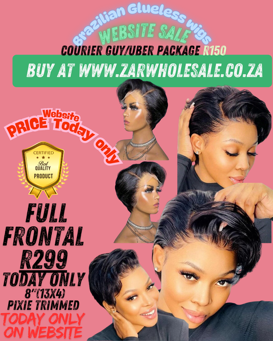 13x4  full Frontal Trimmed Pixie bob Brazilian Glueless wigwig